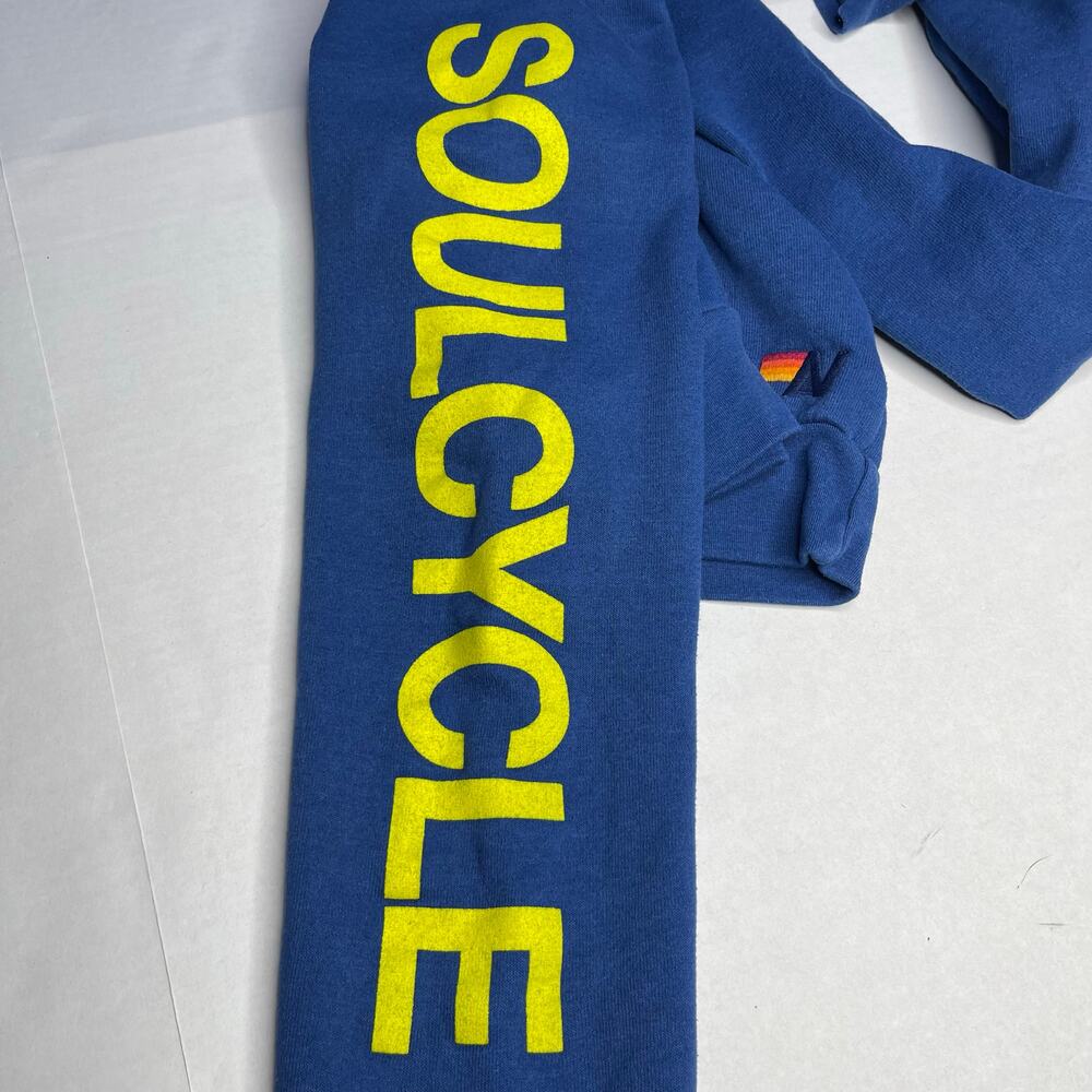Aviator Nation x SoulCycle cropped crew sweatshirt Medium Blue smiley graphic - Picture 9 of 14